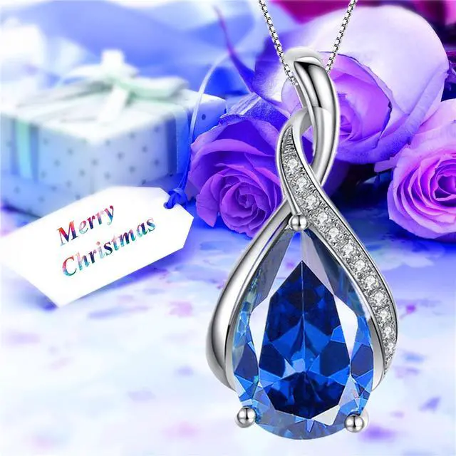 Alt view image 4 of 6 - Mabella Sterling Silver Simulated Blue Topaz Birthstone Pendant Necklace, Gifts for Women