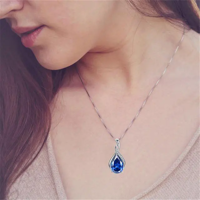 Alt view image 5 of 6 - Mabella Sterling Silver Simulated Blue Topaz Birthstone Pendant Necklace, Gifts for Women