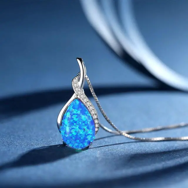 Alt view image 2 of 7 - Mabella Sterling Silver Simulated Blue Topaz Birthstone Pendant Necklace, Gifts for Women