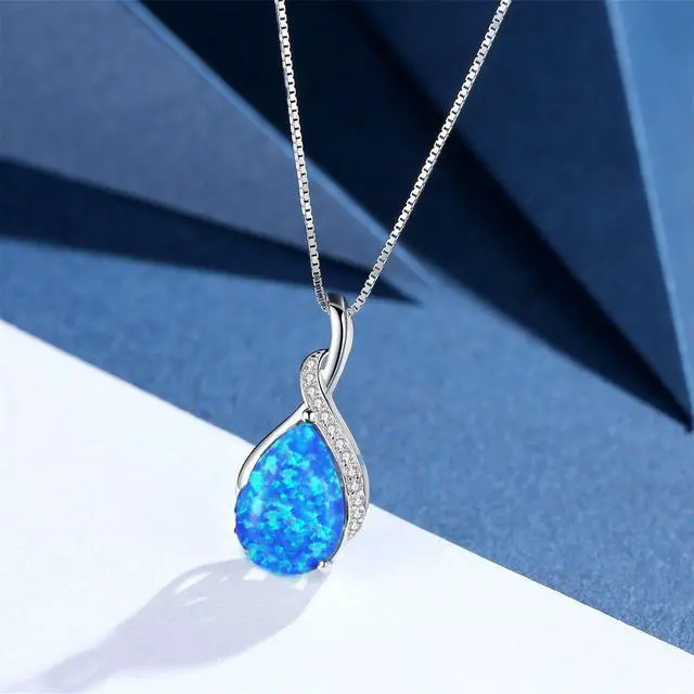 Alt view image 3 of 7 - Mabella Sterling Silver Simulated Blue Topaz Birthstone Pendant Necklace, Gifts for Women