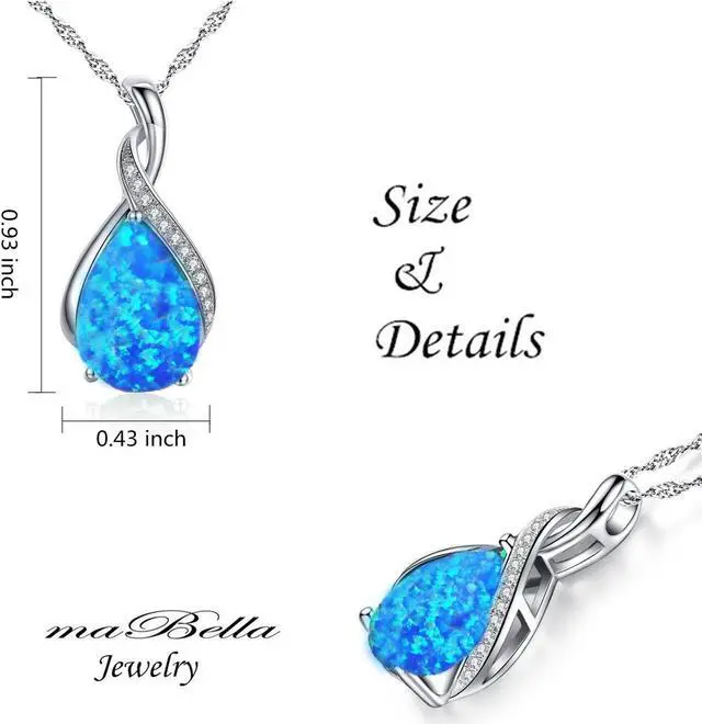 Alt view image 4 of 7 - Mabella Sterling Silver Simulated Blue Topaz Birthstone Pendant Necklace, Gifts for Women