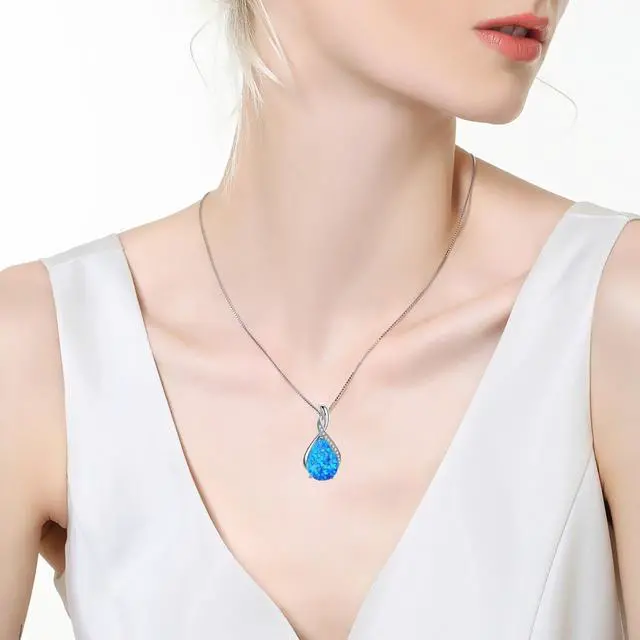 Alt view image 5 of 7 - Mabella Sterling Silver Simulated Blue Topaz Birthstone Pendant Necklace, Gifts for Women