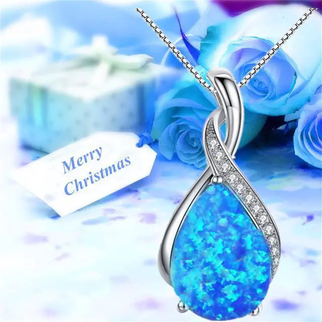 Alt view image 6 of 7 - Mabella Sterling Silver Simulated Blue Topaz Birthstone Pendant Necklace, Gifts for Women