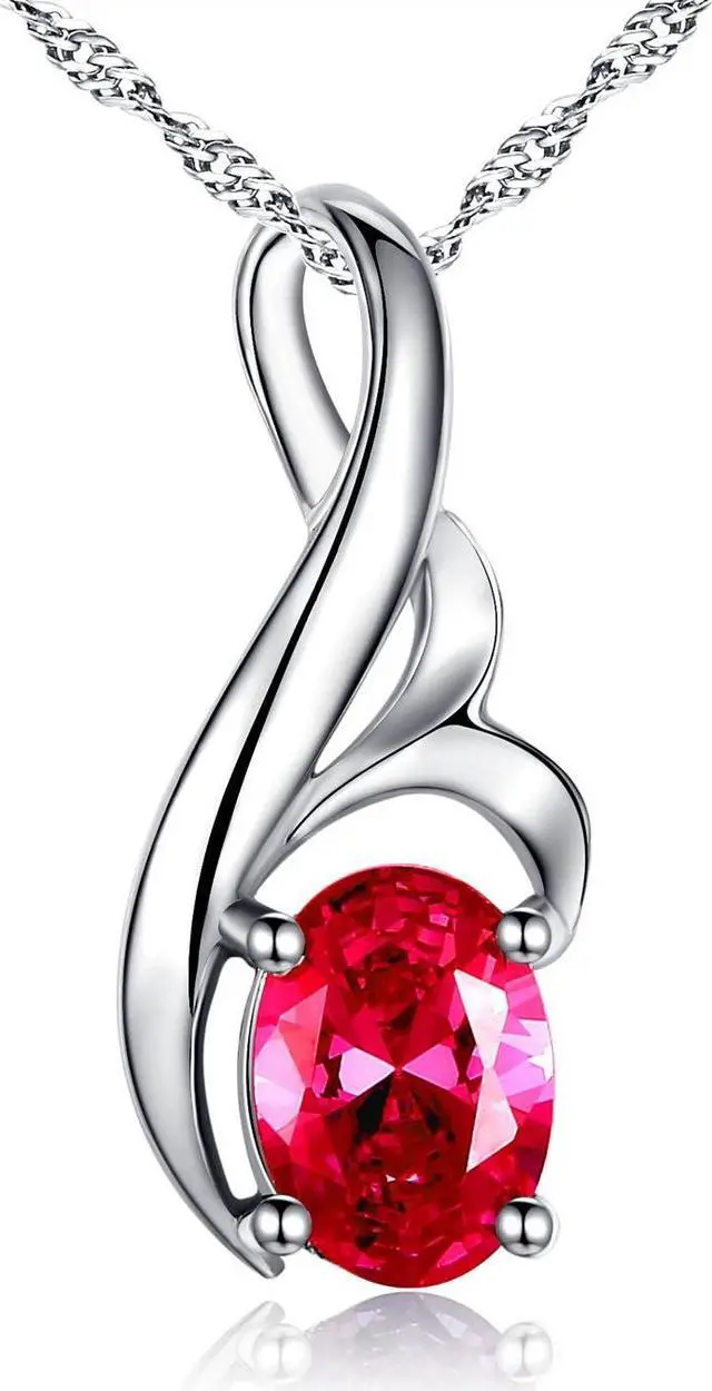 Main image of Mabella Sterling Silver Oval Cut Simulated Ruby Pendant Necklace, Mother's Day Gifts for Women