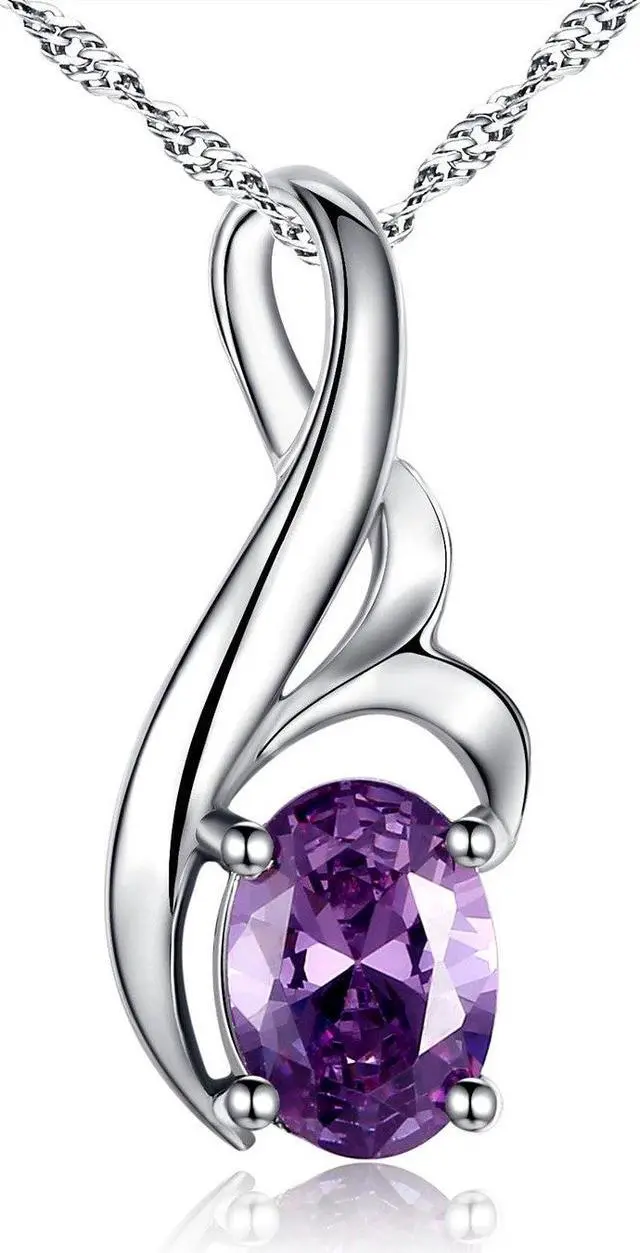 Main image of Mabella  Oval Cut Simulated Amethyst 925 Sterling Silver Pendant Necklace, Jewelry Gifts for Women Girls