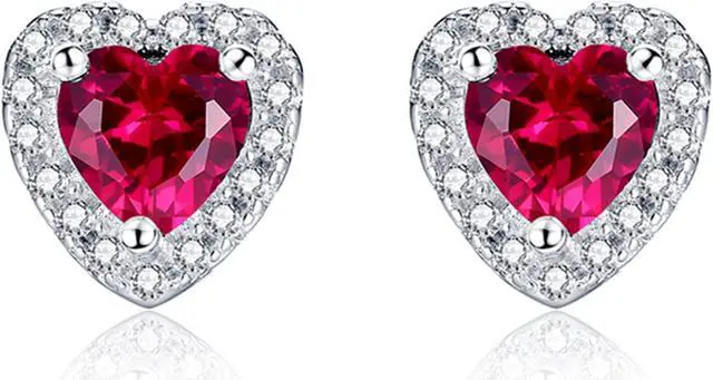 Main image of Mabella Sterling Silver Heart Shaped Simulated Ruby Stud Earrings Gifts Gifts for Women