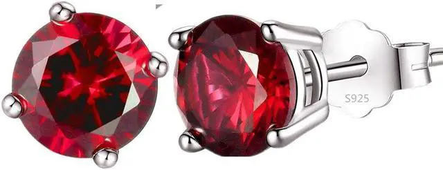 Main image of Mabella 925 Sterling Silver 6mm Round  Simulated Red Ruby Stud EarringsGifts for Women
