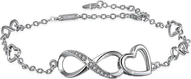 Main image of Mabella Anklets Bracelet 18K Gold plated Sterling Silver Adjustable Infinity Endless Love Heart Charm Jewelry Gifts for Her