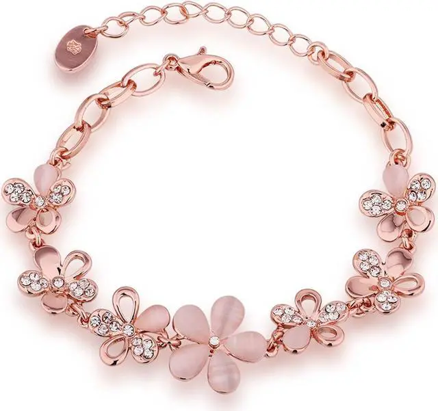 Main image of Mabella 18K Rose Gold Plated Women Adjustable Flower Link Bracelet Bangle Jewelry,Women Gifts for Her