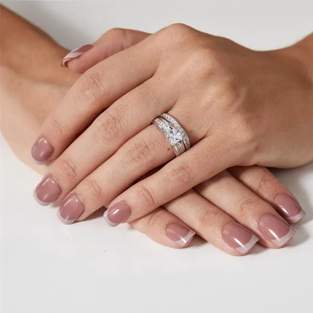 Alt view image 4 of 6 - Mabella 925 Sterling Silver Cubic Zirconia Princess Cut Women's Wedding Engagement Bridal Ring Set,Size 5