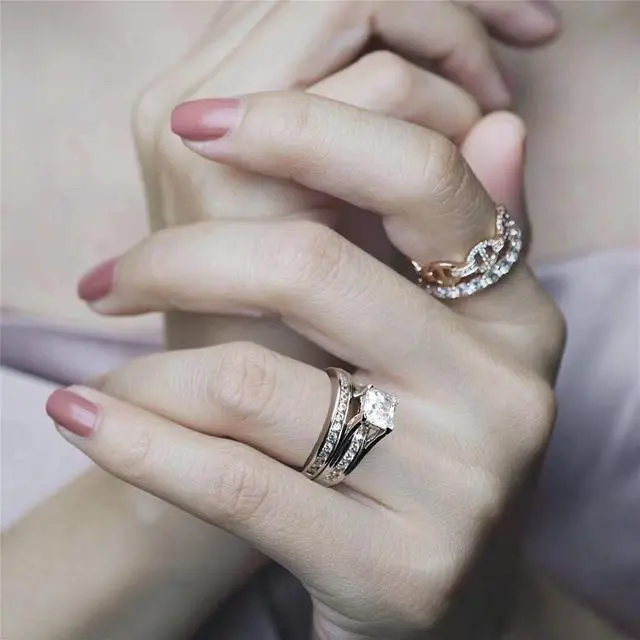 Alt view image 6 of 6 - Mabella 925 Sterling Silver Cubic Zirconia Princess Cut Women's Wedding Engagement Bridal Ring Set,Size 5