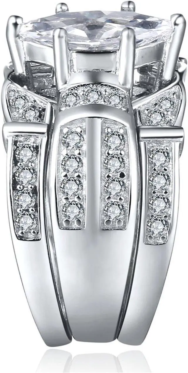Alt view image 2 of 7 - Mabella Trio Sterling Silver Cubic Zirconia CZ Marquise Wedding Ring Set Anniversary for Women, Size 8