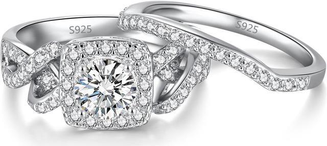 Alt view image 6 of 7 - Mabella Infinity Wedding Rings Set for Women 925 Sterling Silver Cubic Zirconia Round Cut Halo CZ Eternity Engagement Bridal Set Gifts for Her