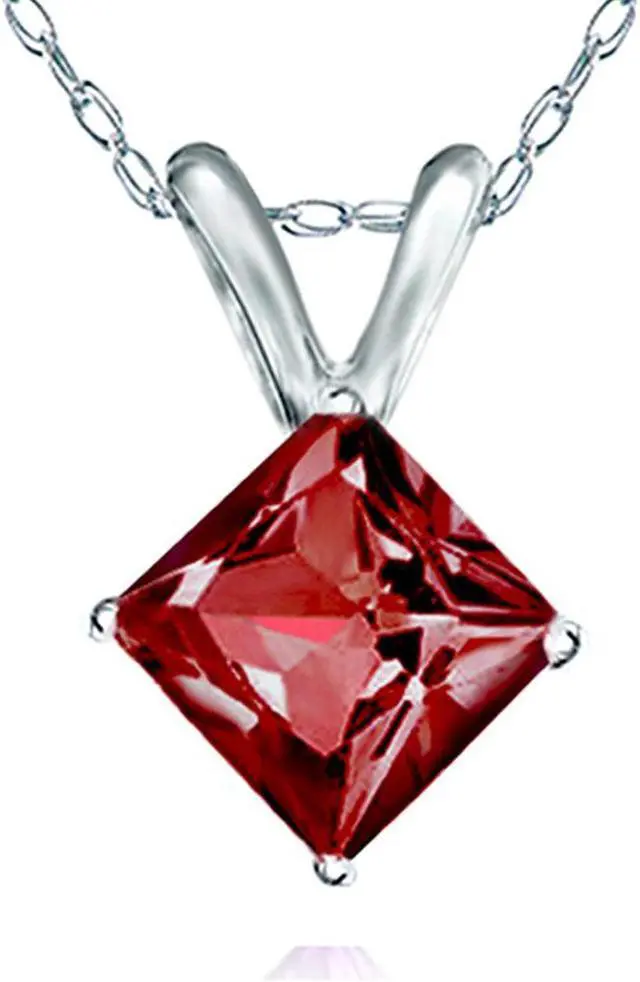 Main image of 14K Solid White Gold Square Cut Rabbit Natural Genuine Garnet Pendant Necklace