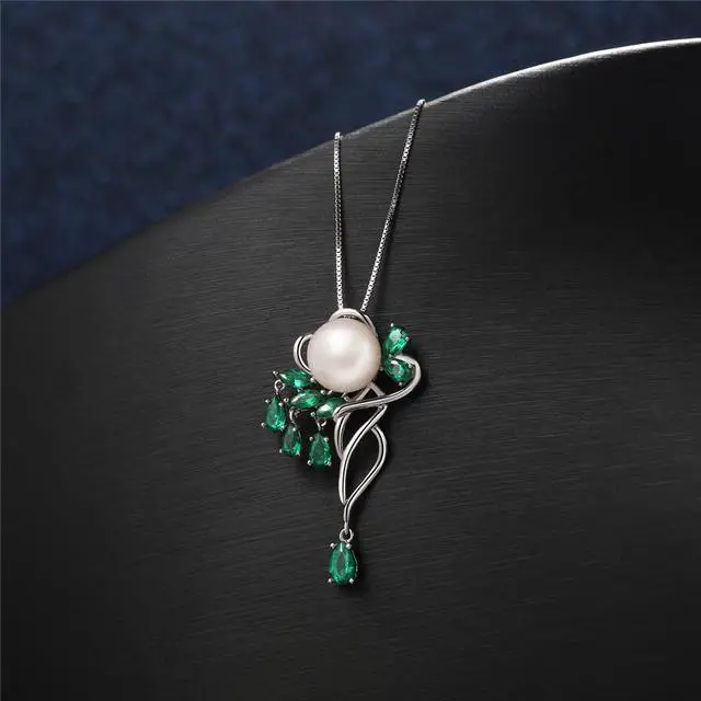 Alt view image 5 of 6 - Mabella 925 Sterling Silver 9.5-10MM AAA Freshwater Cultured Pearl Spinel Pendant Necklace for Women
