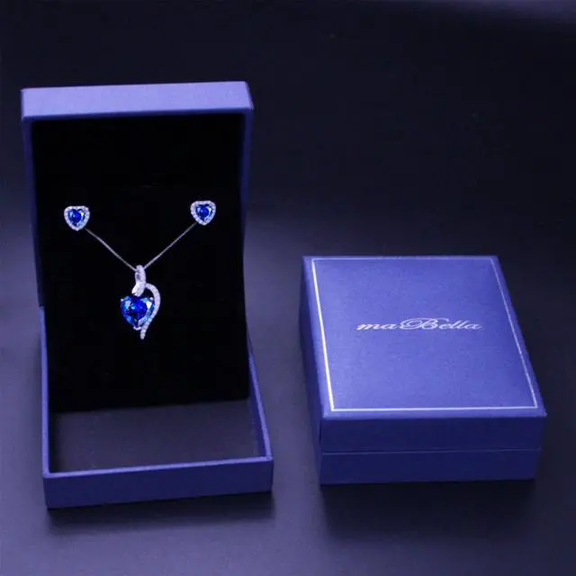 Alt view image 7 of 7 - Mabella 925 Sterling Silver Simulated Blue Sapphire Heart Cut Pendant Necklace, Birthday Gifts for Women