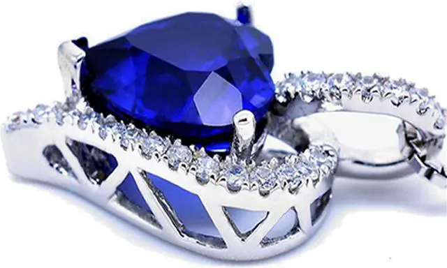 Alt view image 2 of 7 - Mabella 925 Sterling Silver Simulated Blue Sapphire Heart Cut Pendant Necklace, Birthday Gifts for Women