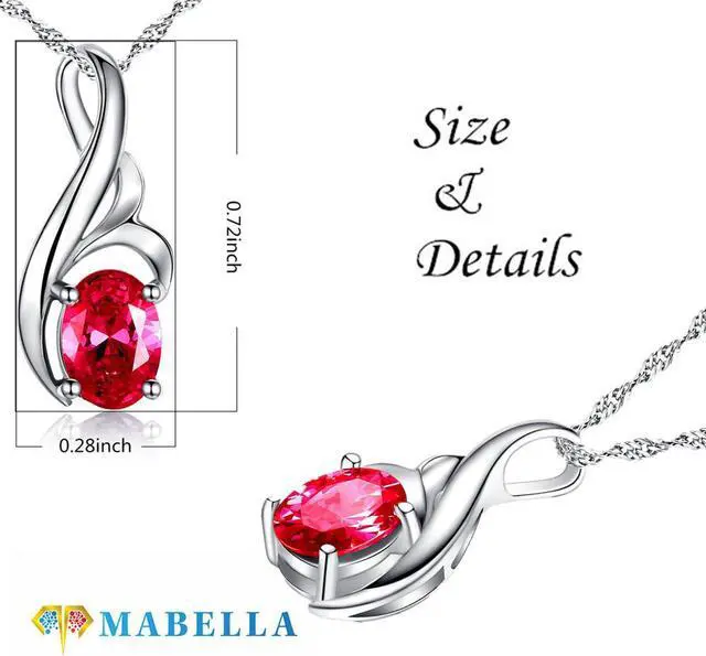 Alt view image 2 of 7 - Mabella Sterling Silver Oval Cut Simulated Ruby Pendant Necklace, Mother's Day Gifts for Women