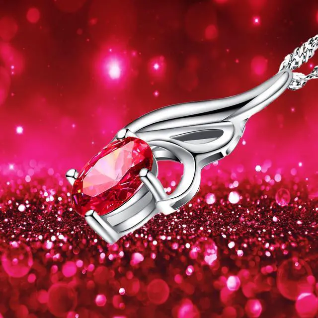 Alt view image 5 of 7 - Mabella Sterling Silver Oval Cut Simulated Ruby Pendant Necklace, Mother's Day Gifts for Women