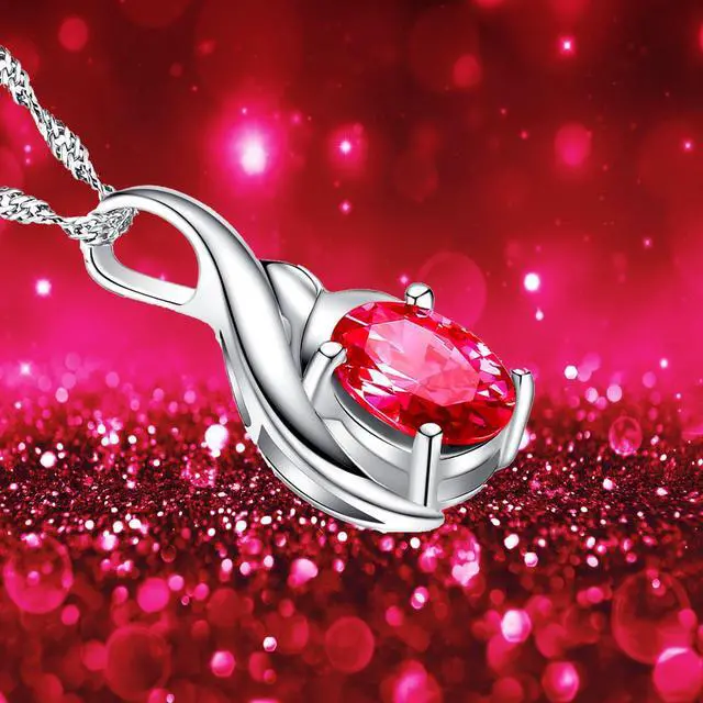 Alt view image 4 of 7 - Mabella Sterling Silver Oval Cut Simulated Ruby Pendant Necklace, Mother's Day Gifts for Women