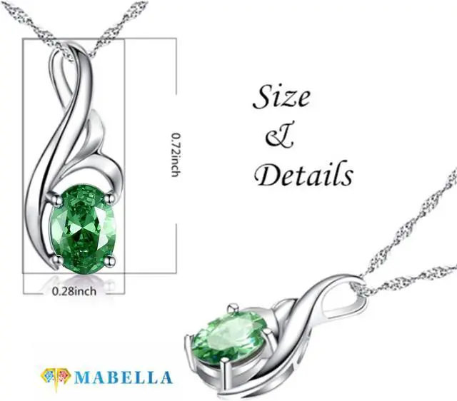 Alt view image 6 of 7 - Mabella Sterling Silver Oval Cut Simulated Emerald May Birthstone Pendant Necklace, Jewelry Gifts for Women Girls