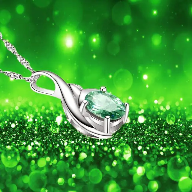 Alt view image 4 of 7 - Mabella Sterling Silver Oval Cut Simulated Emerald May Birthstone Pendant Necklace, Jewelry Gifts for Women Girls