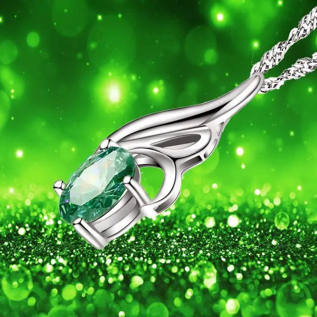 Alt view image 5 of 7 - Mabella Sterling Silver Oval Cut Simulated Emerald May Birthstone Pendant Necklace, Jewelry Gifts for Women Girls