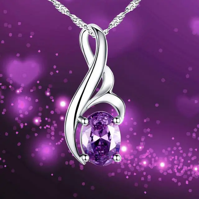 Alt view image 3 of 7 - Mabella  Oval Cut Simulated Amethyst 925 Sterling Silver Pendant Necklace, Jewelry Gifts for Women Girls