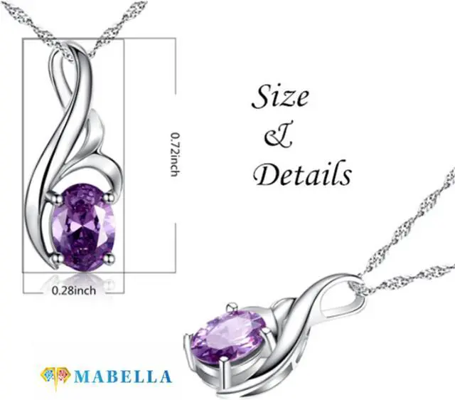 Alt view image 6 of 7 - Mabella  Oval Cut Simulated Amethyst 925 Sterling Silver Pendant Necklace, Jewelry Gifts for Women Girls
