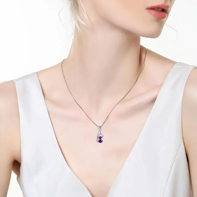 Alt view image 2 of 7 - Mabella  Oval Cut Simulated Amethyst 925 Sterling Silver Pendant Necklace, Jewelry Gifts for Women Girls