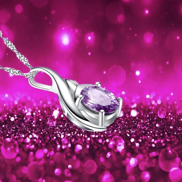 Alt view image 4 of 7 - Mabella  Oval Cut Simulated Amethyst 925 Sterling Silver Pendant Necklace, Jewelry Gifts for Women Girls