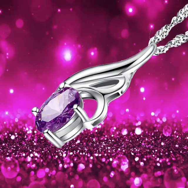 Alt view image 5 of 7 - Mabella  Oval Cut Simulated Amethyst 925 Sterling Silver Pendant Necklace, Jewelry Gifts for Women Girls