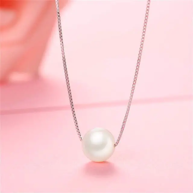 Alt view image 3 of 7 - Mabella Freshwater Cultured 8MM AAAA White Single Genuine Floating Pearl Pendant Necklace 925 Sterling Silver Jewelry Gifts for Women