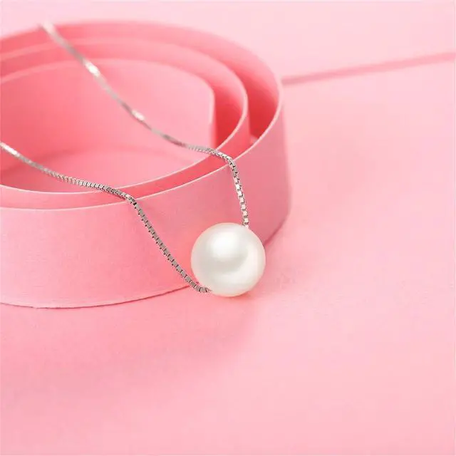 Alt view image 2 of 7 - Mabella Freshwater Cultured 8MM AAAA White Single Genuine Floating Pearl Pendant Necklace 925 Sterling Silver Jewelry Gifts for Women