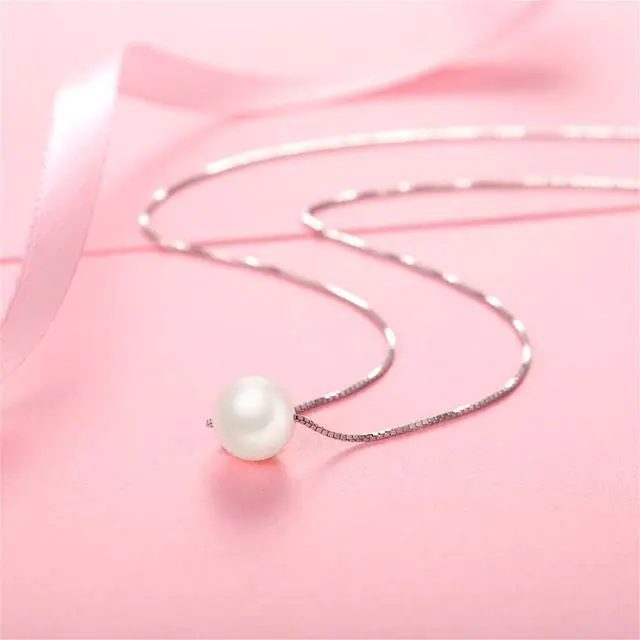 Alt view image 4 of 7 - Mabella Freshwater Cultured 8MM AAAA White Single Genuine Floating Pearl Pendant Necklace 925 Sterling Silver Jewelry Gifts for Women