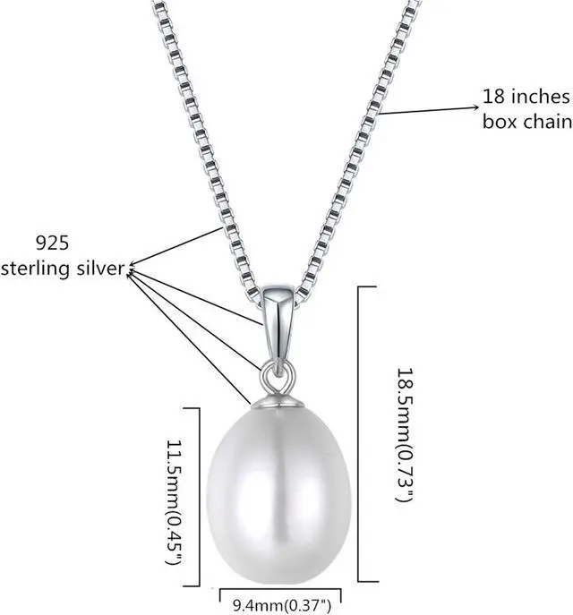 Alt view image 4 of 7 - Mabella Freshwater Cultured Pearl Pendant Necklace for Women 9-10MM White Single Pearl Necklace With 925 Sterling Silver Chain June Birthstone Gifts for Women