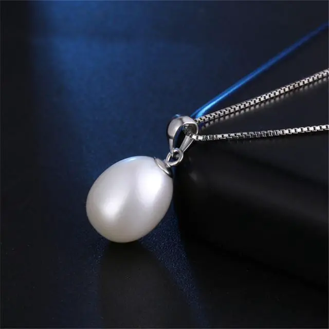 Alt view image 6 of 7 - Mabella Freshwater Cultured Pearl Pendant Necklace for Women 9-10MM White Single Pearl Necklace With 925 Sterling Silver Chain June Birthstone Gifts for Women