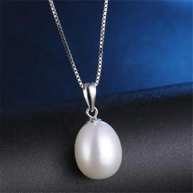 Alt view image 5 of 7 - Mabella Freshwater Cultured Pearl Pendant Necklace for Women 9-10MM White Single Pearl Necklace With 925 Sterling Silver Chain June Birthstone Gifts for Women