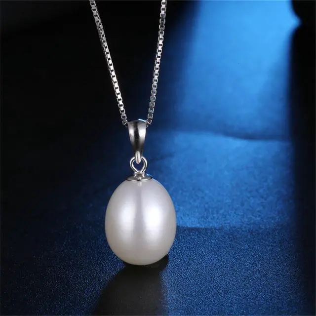 Alt view image 2 of 7 - Mabella Freshwater Cultured Pearl Pendant Necklace for Women 9-10MM White Single Pearl Necklace With 925 Sterling Silver Chain June Birthstone Gifts for Women