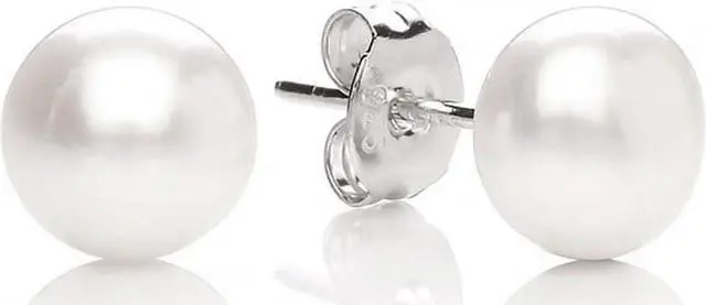 Alt view image 3 of 7 - Mabella 925 Sterling Silver AAA Genuine Freshwater Cultured Pearl White Button Stud Earrings Jewelry Gifts for Women, 6mm