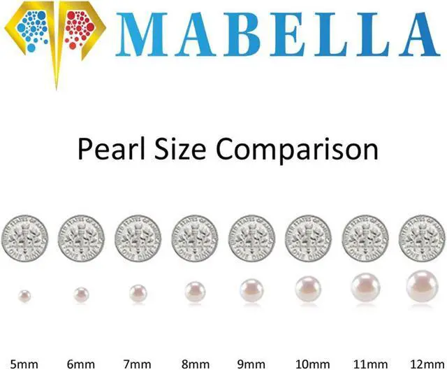 Alt view image 5 of 7 - Mabella 925 Sterling Silver AAA Genuine Freshwater Cultured Pearl White Button Stud Earrings Jewelry Gifts for Women, 6mm