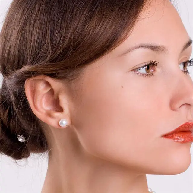Alt view image 6 of 7 - Mabella 925 Sterling Silver AAA Genuine Freshwater Cultured Pearl White Button Stud Earrings Jewelry Gifts for Women, 6mm