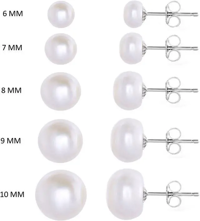 Alt view image 6 of 7 - Mabella 925 Sterling Silver AAA Genuine Freshwater Cultured Pearl White Button Stud Earrings Jewelry Gifts for Women, 9mm