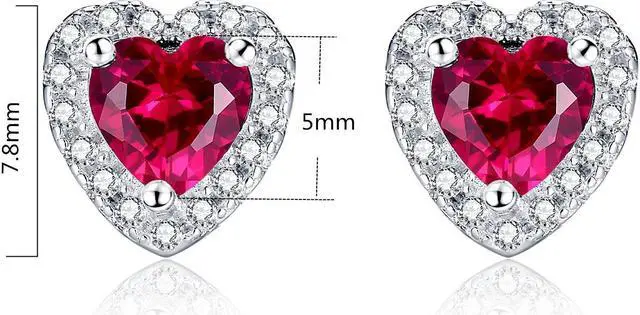 Alt view image 2 of 5 - Mabella Sterling Silver Heart Shaped Simulated Ruby Stud Earrings Gifts Gifts for Women