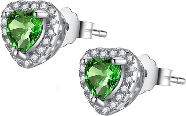 Alt view image 2 of 3 - Mabella Sterling Silver Heart Shaped Simulated Emerald Stud Earrings Gifts for Women
