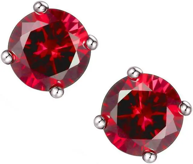 Alt view image 5 of 5 - Mabella 925 Sterling Silver 6mm Round  Simulated Red Ruby Stud EarringsGifts for Women
