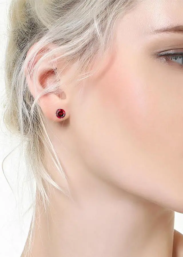 Alt view image 4 of 5 - Mabella 925 Sterling Silver 6mm Round  Simulated Red Ruby Stud EarringsGifts for Women
