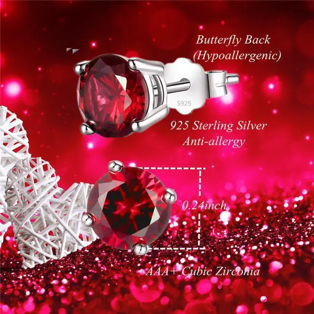 Alt view image 2 of 5 - Mabella 925 Sterling Silver 6mm Round  Simulated Red Ruby Stud EarringsGifts for Women