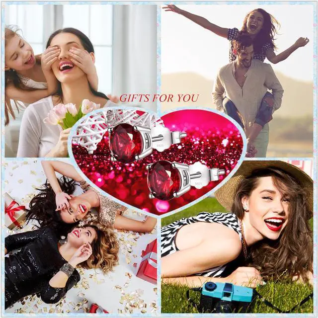 Alt view image 3 of 5 - Mabella 925 Sterling Silver 6mm Round  Simulated Red Ruby Stud EarringsGifts for Women