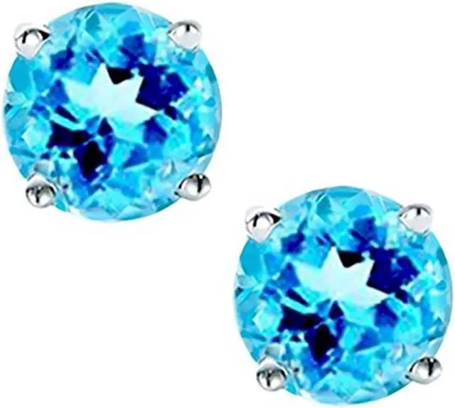 Alt view image 5 of 5 - Mabella 925 Sterling Silver 6mm Round  Simulated Blue Topaz Stud EarringsGifts for Women